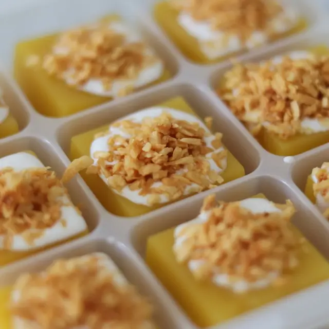 Sangkhaya, sweet Thai egg custard topped with toasted coconut